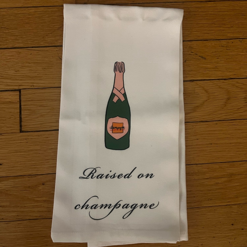 White Tea Towel with Champagne Bottle Design